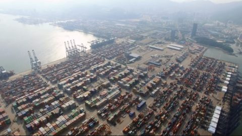 Shipping containers ready for loading in Yantian Port in China